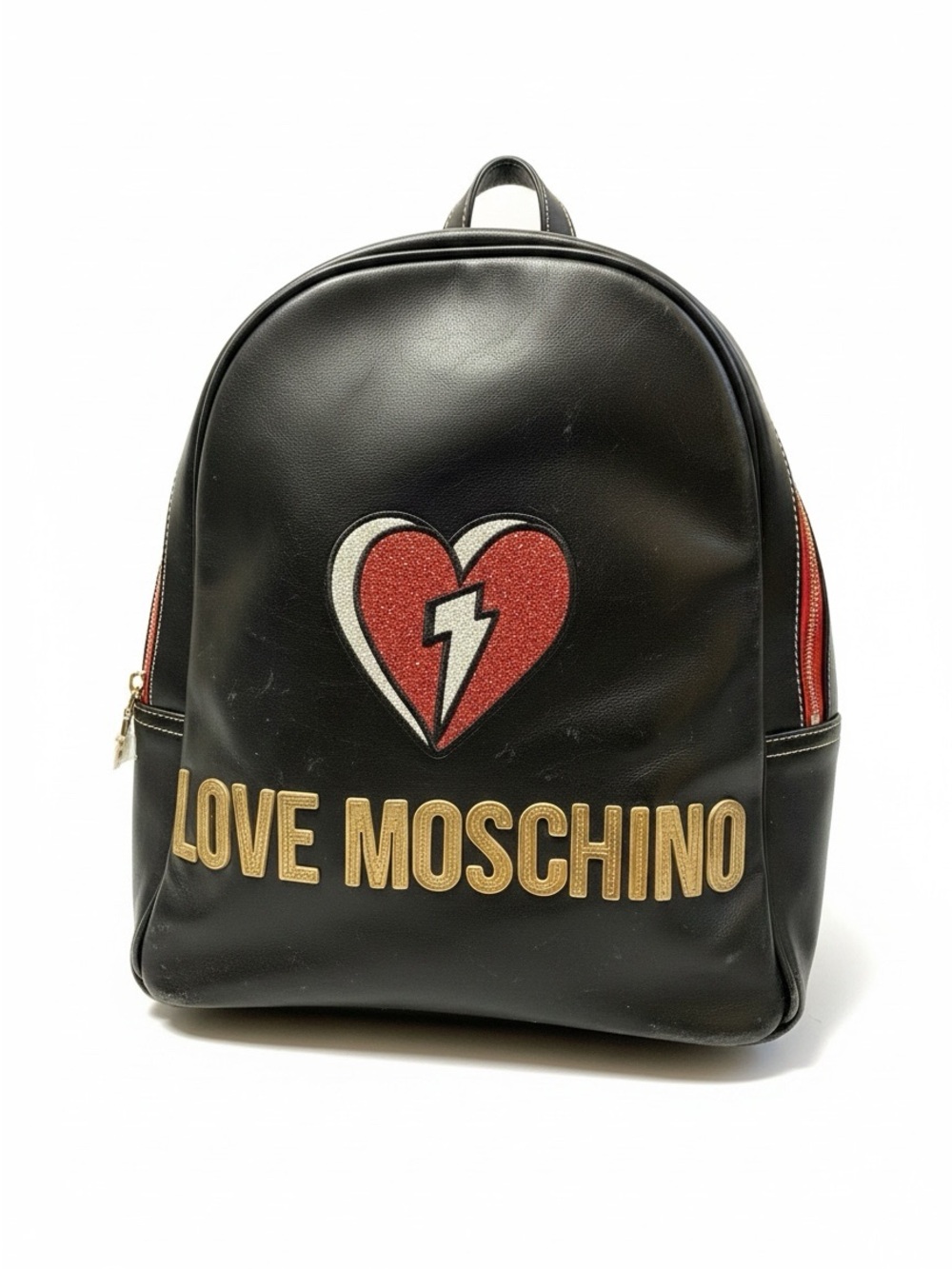 Love Moschino "Out of the Blue" Faux Leather Glitter Heart Backpack NWT